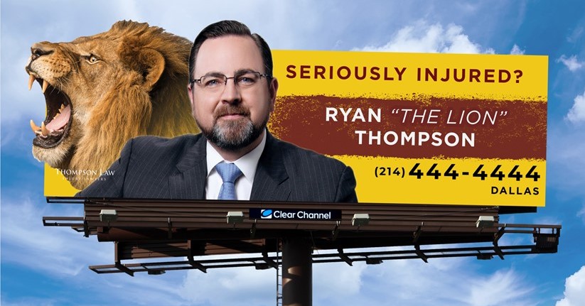 Best Texas car wreck lawyer billboard - Thompson Law - (214) 444-4444