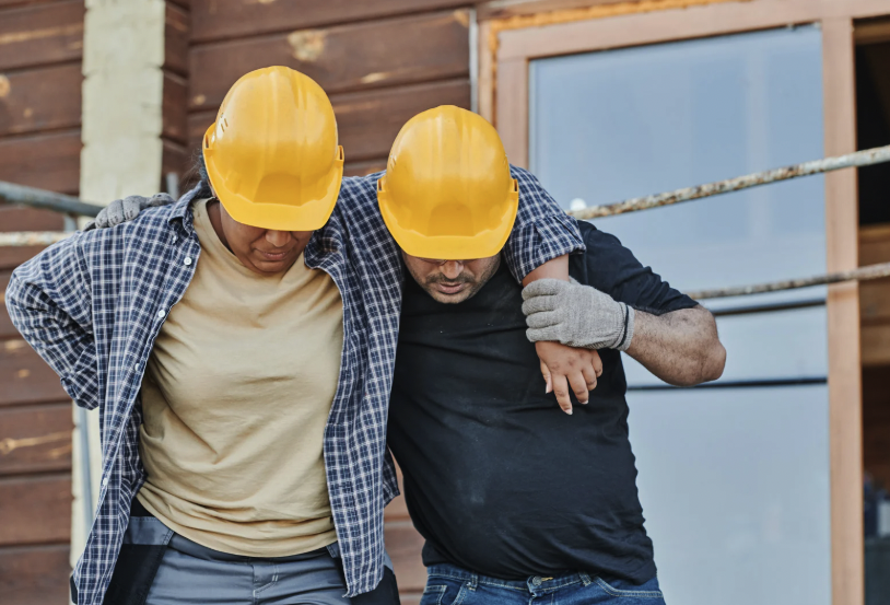 Construction worker helping another worker after an accident - Mesa Personal Injury Lawyers
